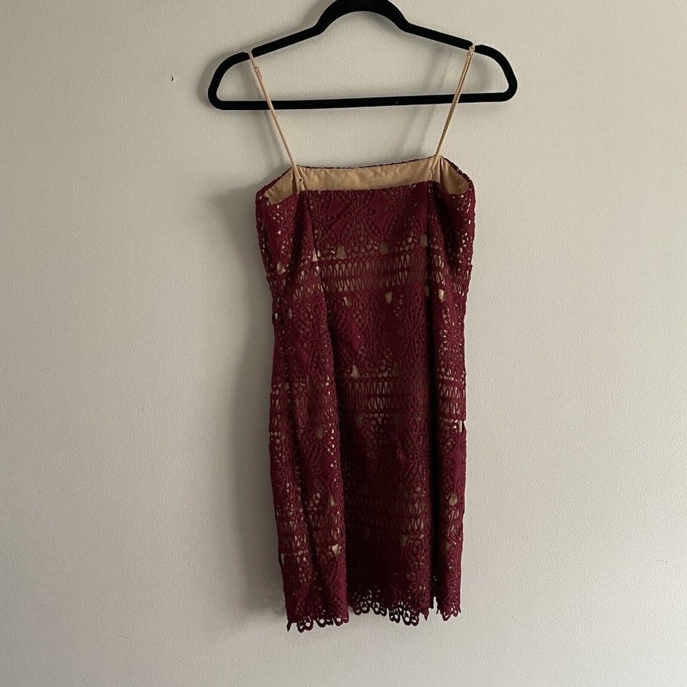 Lulus Women S Spaghetti Straps Adara Burgundy Crochet Lace Sheath Mini Dress - Picture 9 of 9